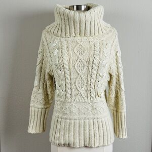 Ralph Lauren Denim & Supply Funnel Neck Sweater Ivory Aran Knit Fisherman M